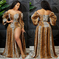 Sexy Sexy Printed V Neck Long Sleeve Split Sashes Maxi Dress