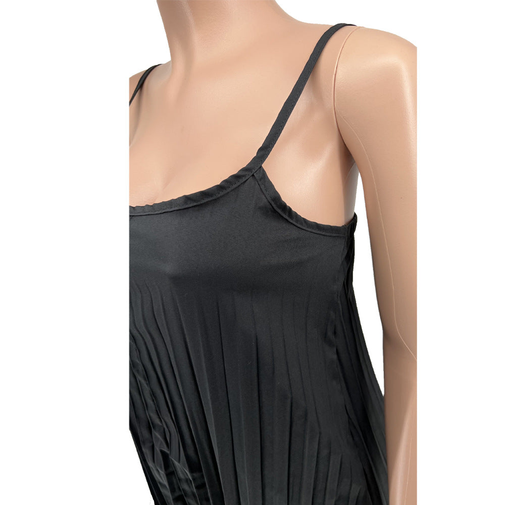 Sexy Sexy Irregular Pleated Sling Midi Dress