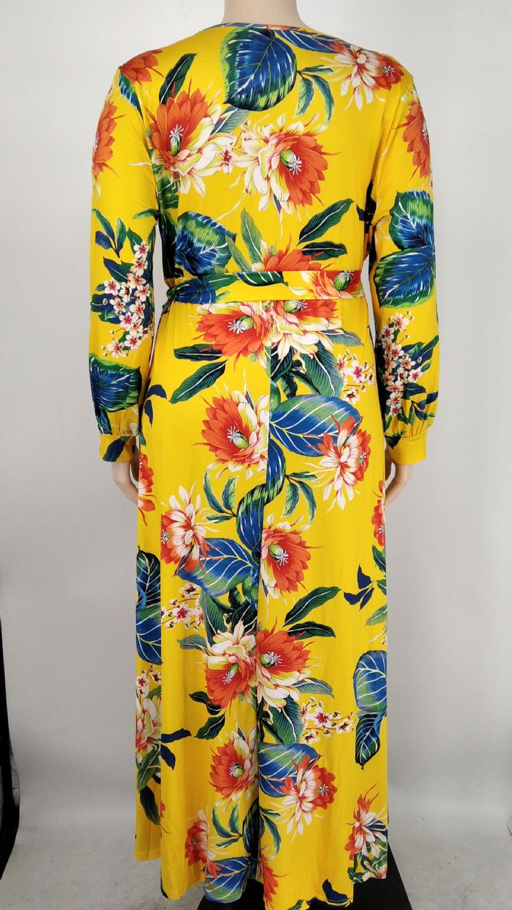 Sexy Plus Size Floral Print Long Sleeve V Neck Maxi Dress