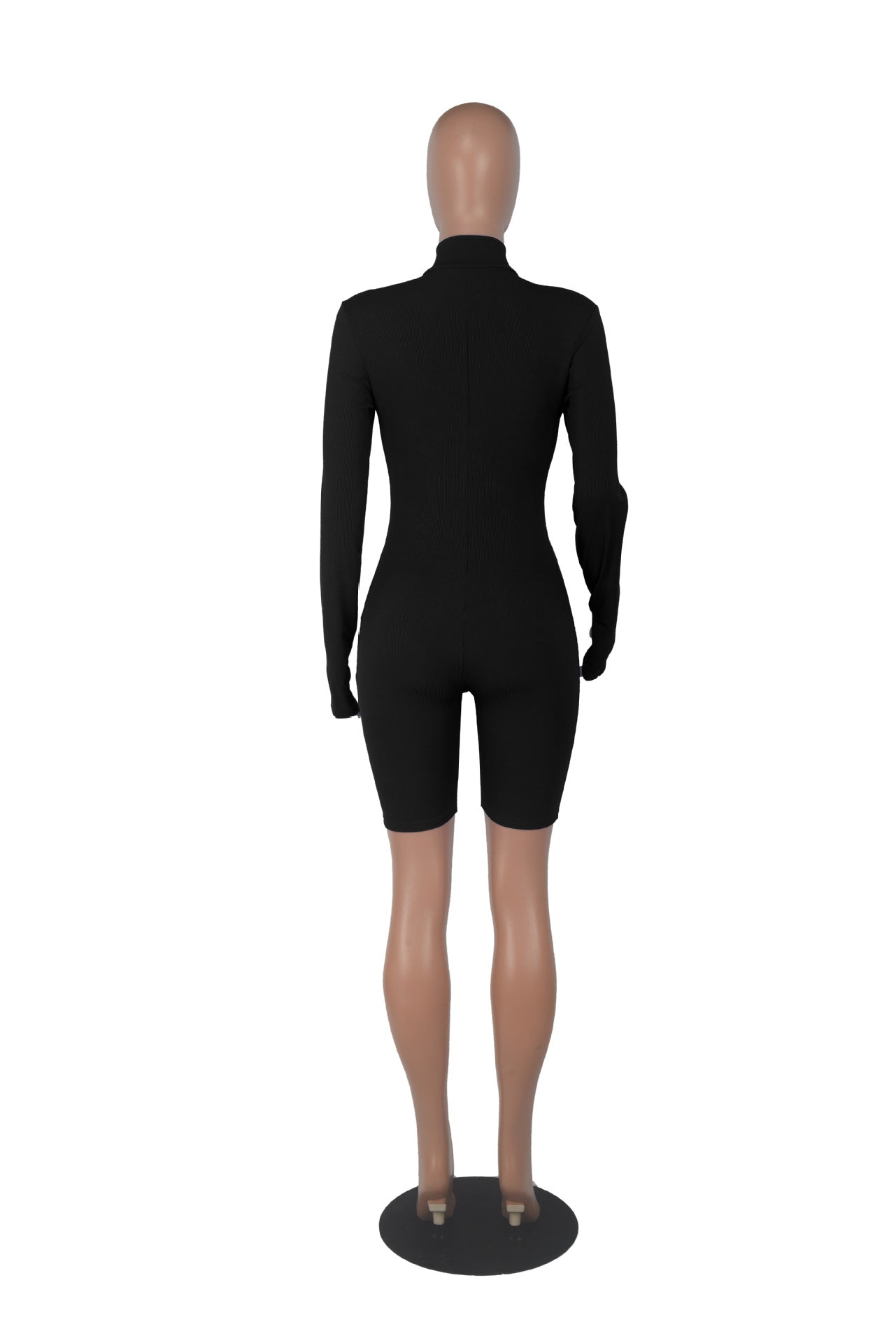 Sexy Solid Zipper Long Sleeve Sport Romper