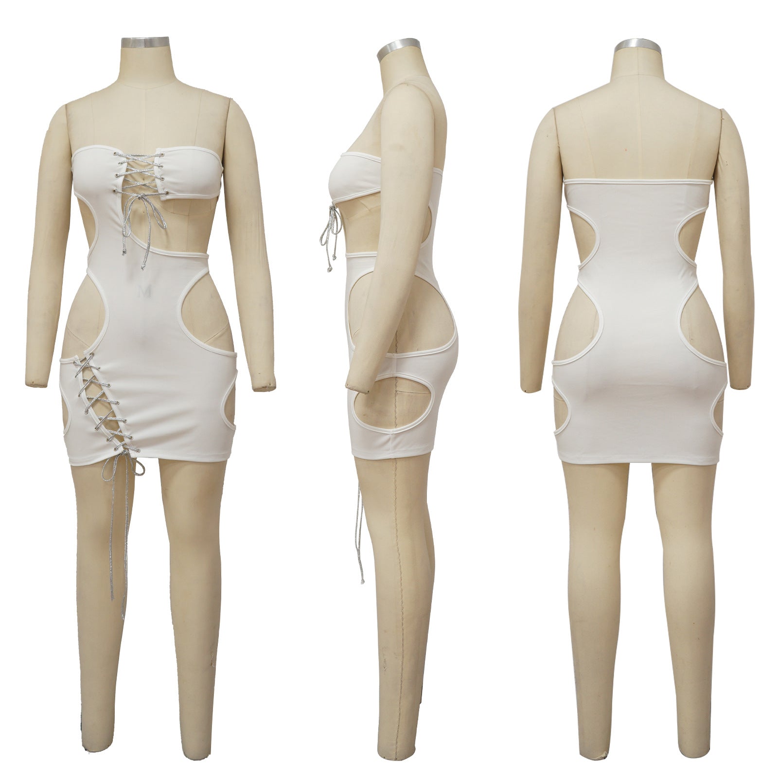 Sexy Solid Color Tube Top Sexy Nightclub Hollow Tie Up Mini Dress