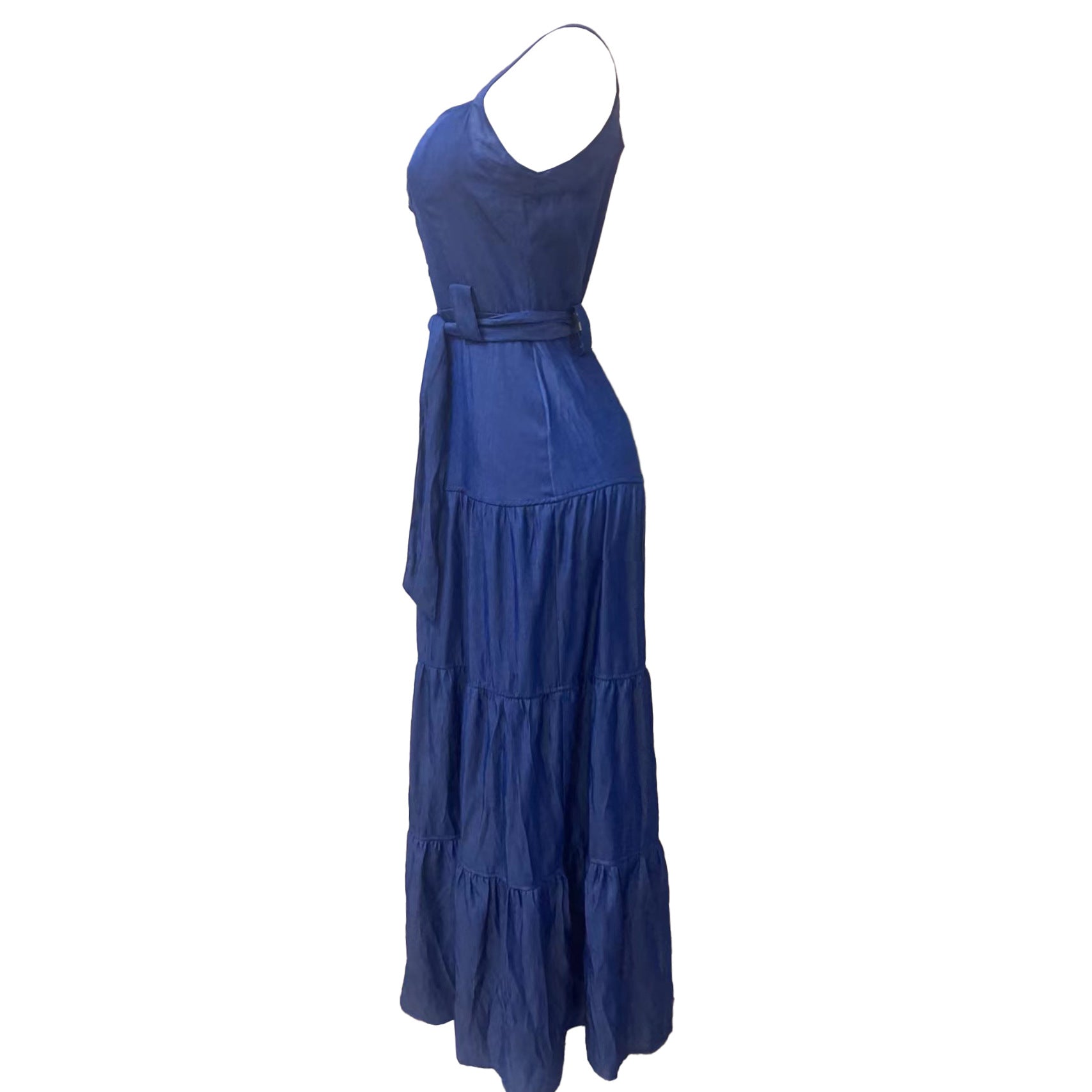 Sexy Denim Sleeveless Sling Sashes Maxi Dress