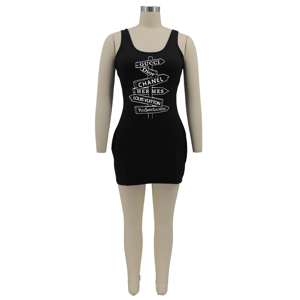 Sexy Plus Size Letter Print Sleeveless Mini Dress