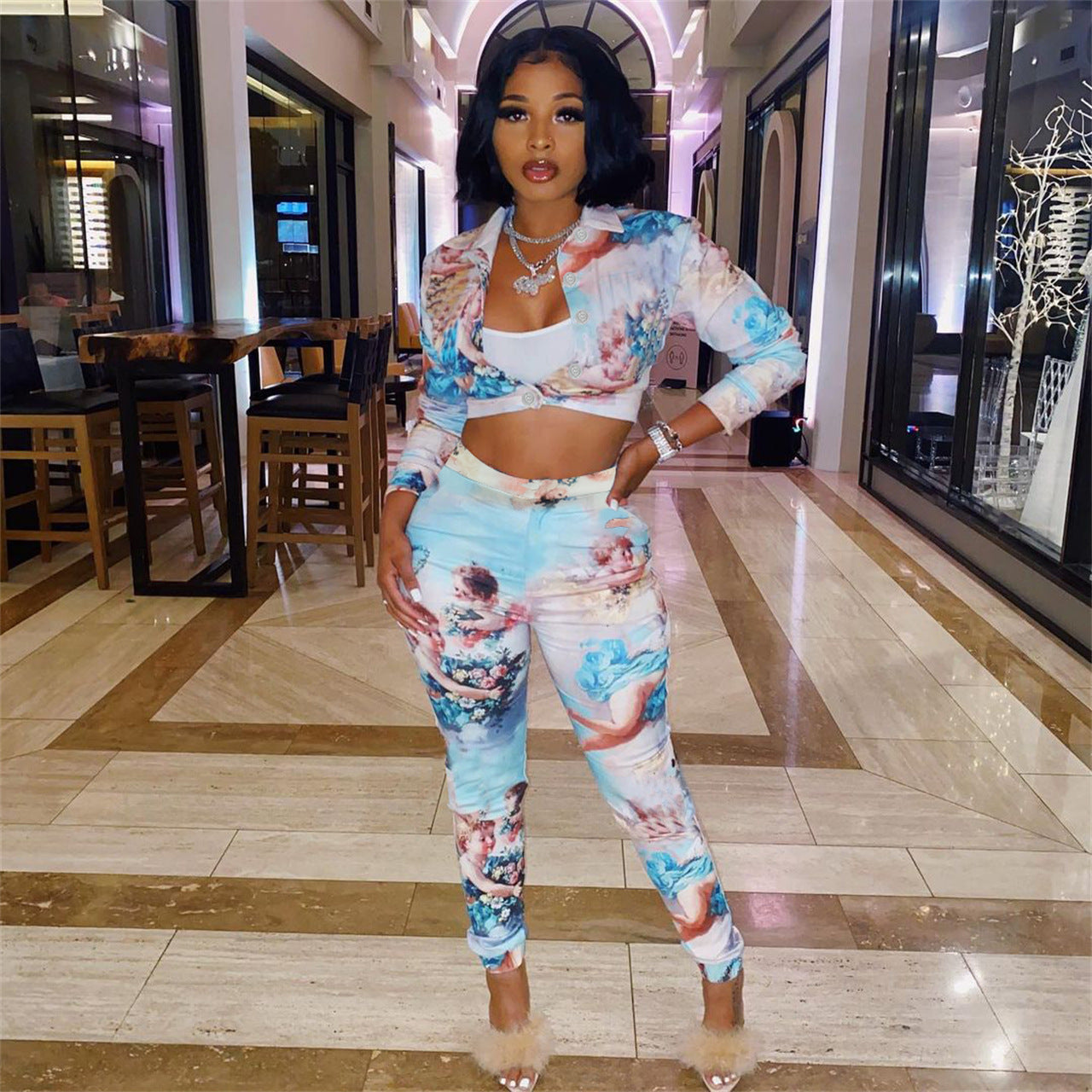 Sexy Sexy Printed Long Sleeve Two Piece Suits