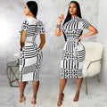 Sexy Sexy Printed Short Sleeve Sashes Slim Midi Dress