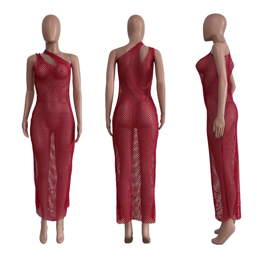 Sexy Sexy Fishnet Sleeveless See Through Seaside Maxi Dress