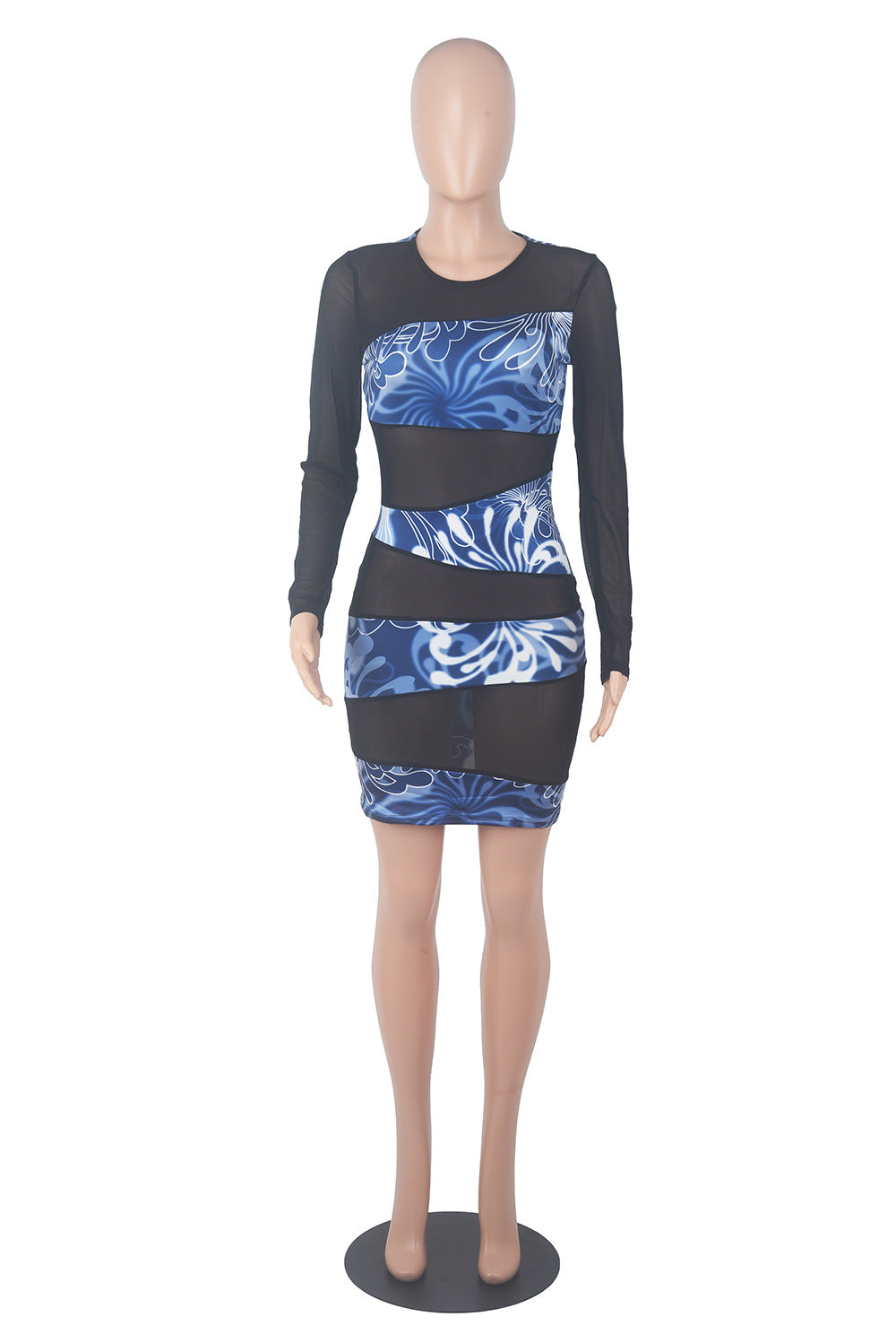 Sexy Sexy Mesh Patchwork Long Sleeve Club Dress