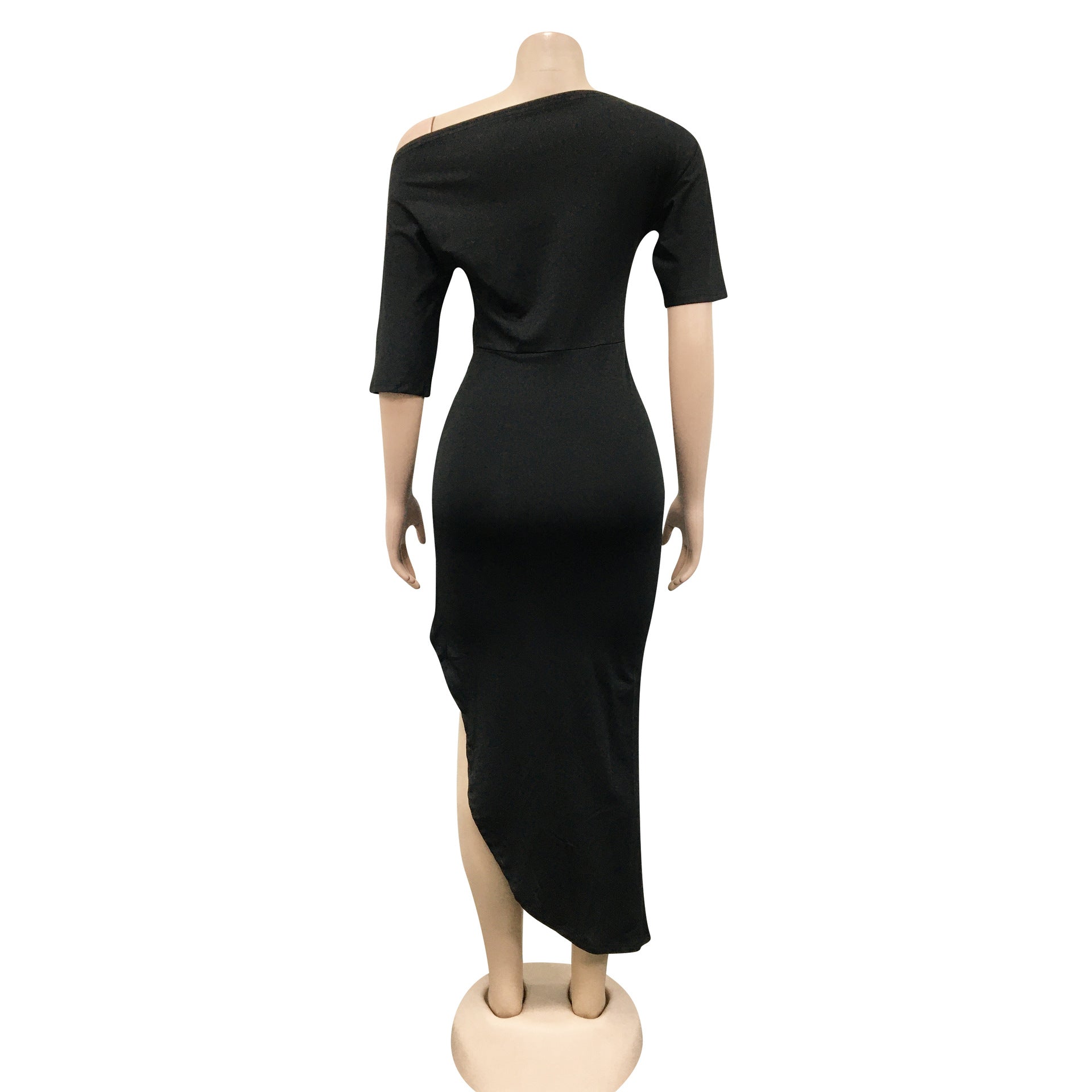 Sexy Solid Short Sleeve Irregular Bodycon Dress