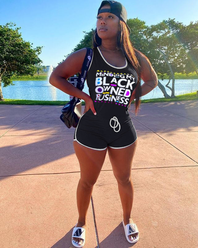 Sexy Letter Print Casual Sports Sleeveless Romper
