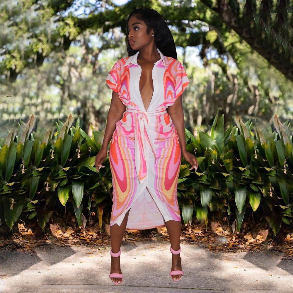 Sexy Sexy Printed Short Sleeve Midi Dress