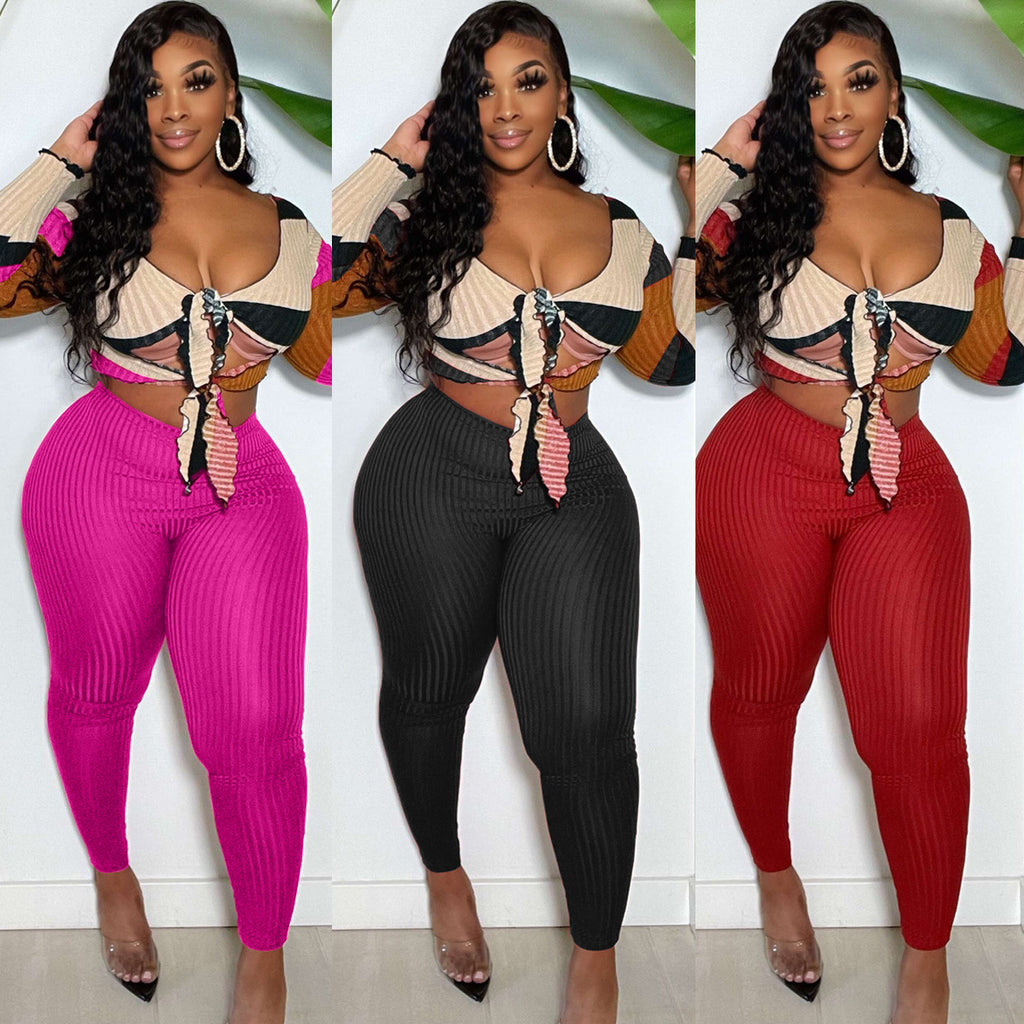 Sexy Sexy Print Tie Up Crop Tops And Pencil Pant 2 Piece Set