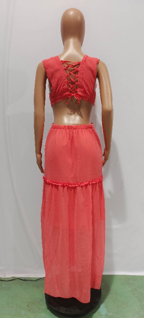 Sexy Sexy Ruffled V Neck Sleeveless Backless Hollow Maxi Dress