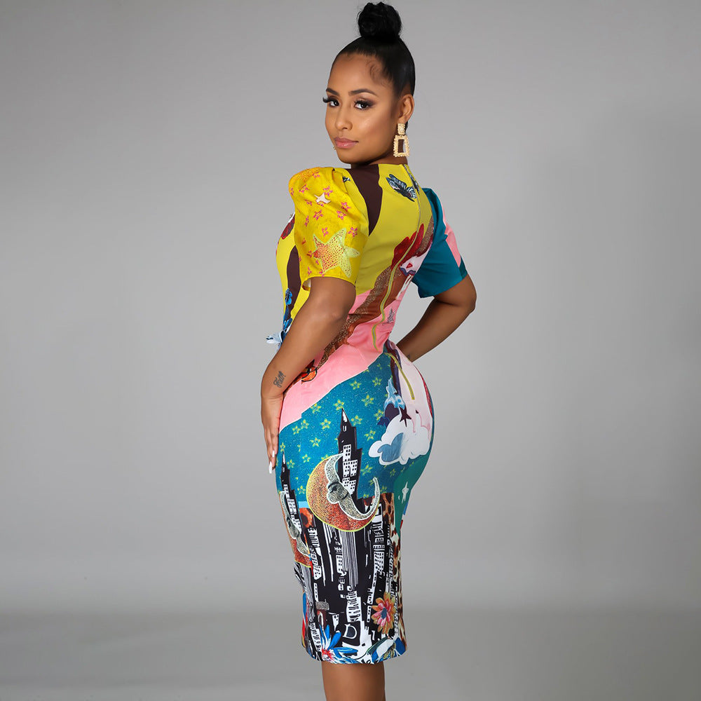 Sexy Giraffe Print Short Sleeve Midi Dress