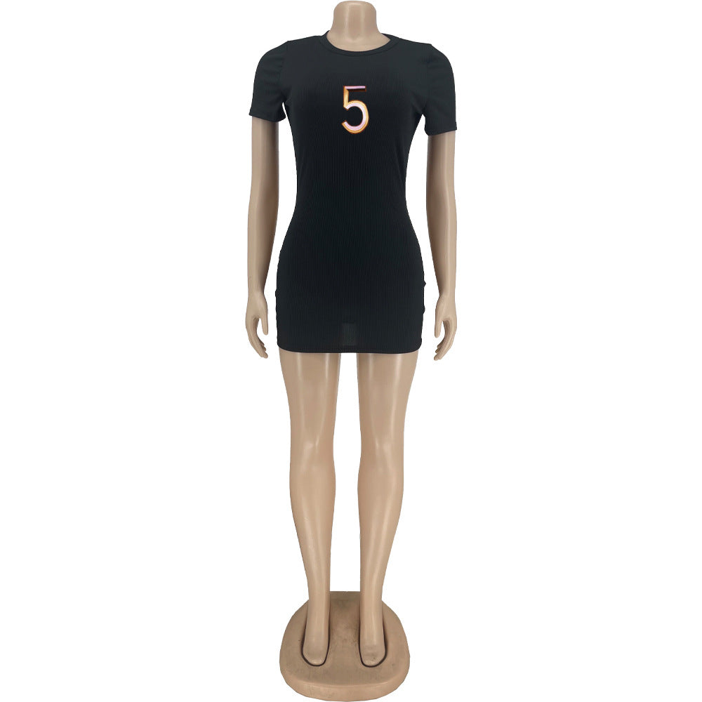 Sexy Number Print Short Sleeve Slim Mini Dress