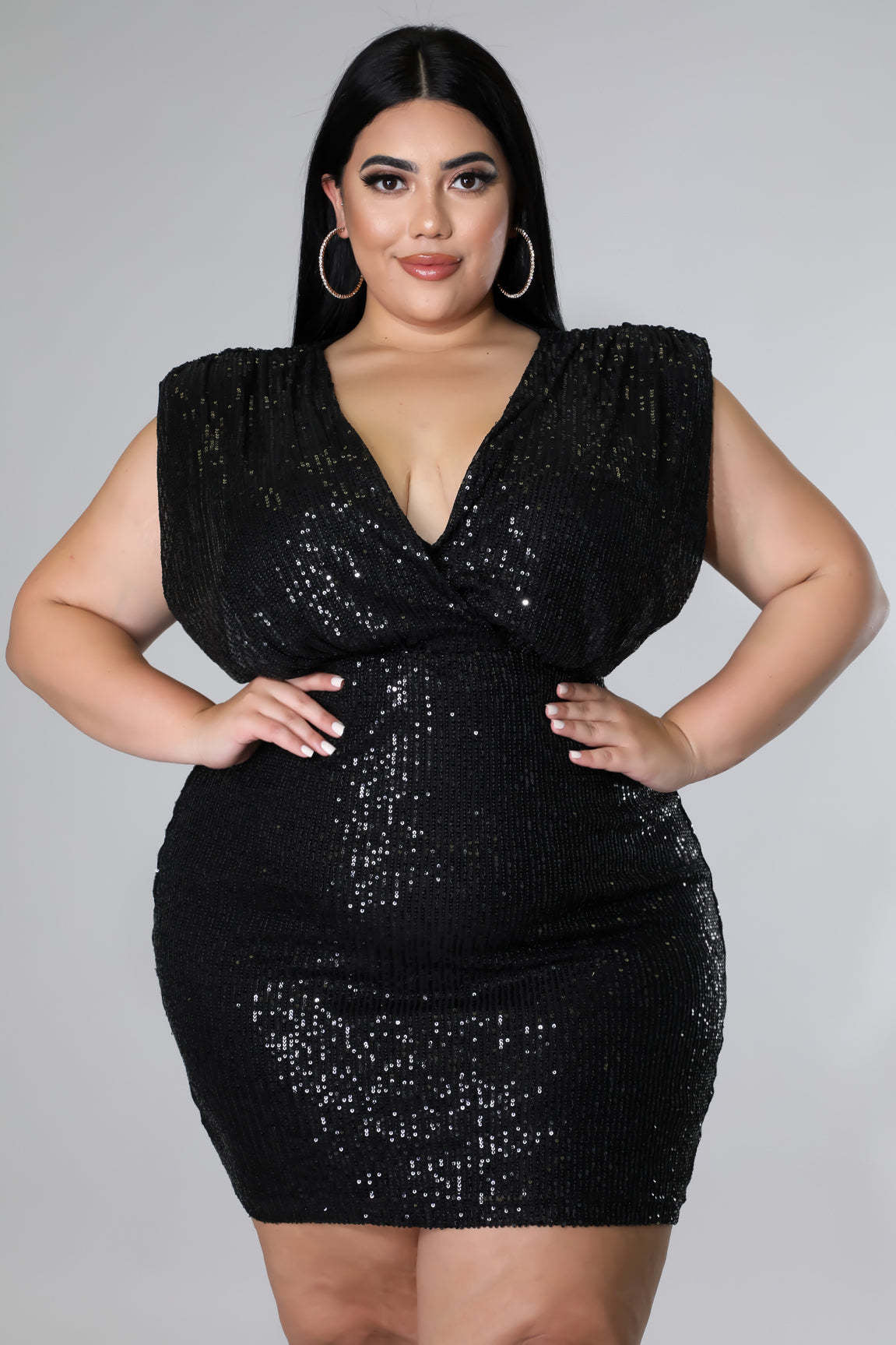 Sexy Plus Size Sequined Sleeveless Open-Back Mini Dress