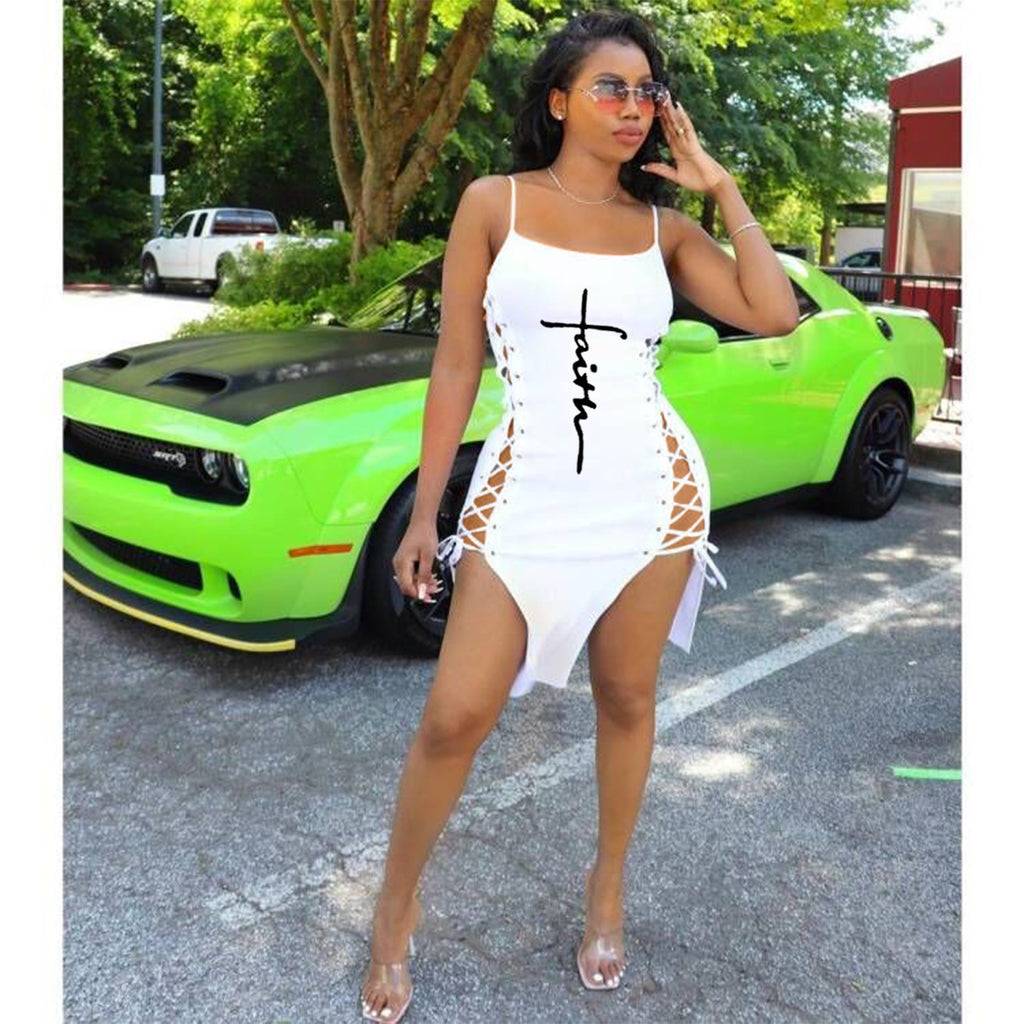 Sexy Letter Print Spaghetti Strap Bandage Dress