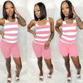 Sexy Casual Striped Tank Top And Shorts 2 Piece Suits