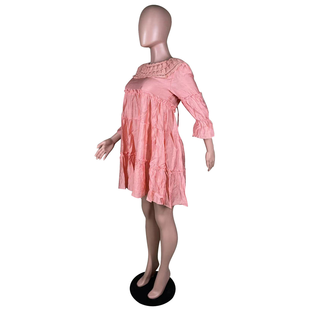 Sexy Solid 3/4 Sleeve Loose Dress