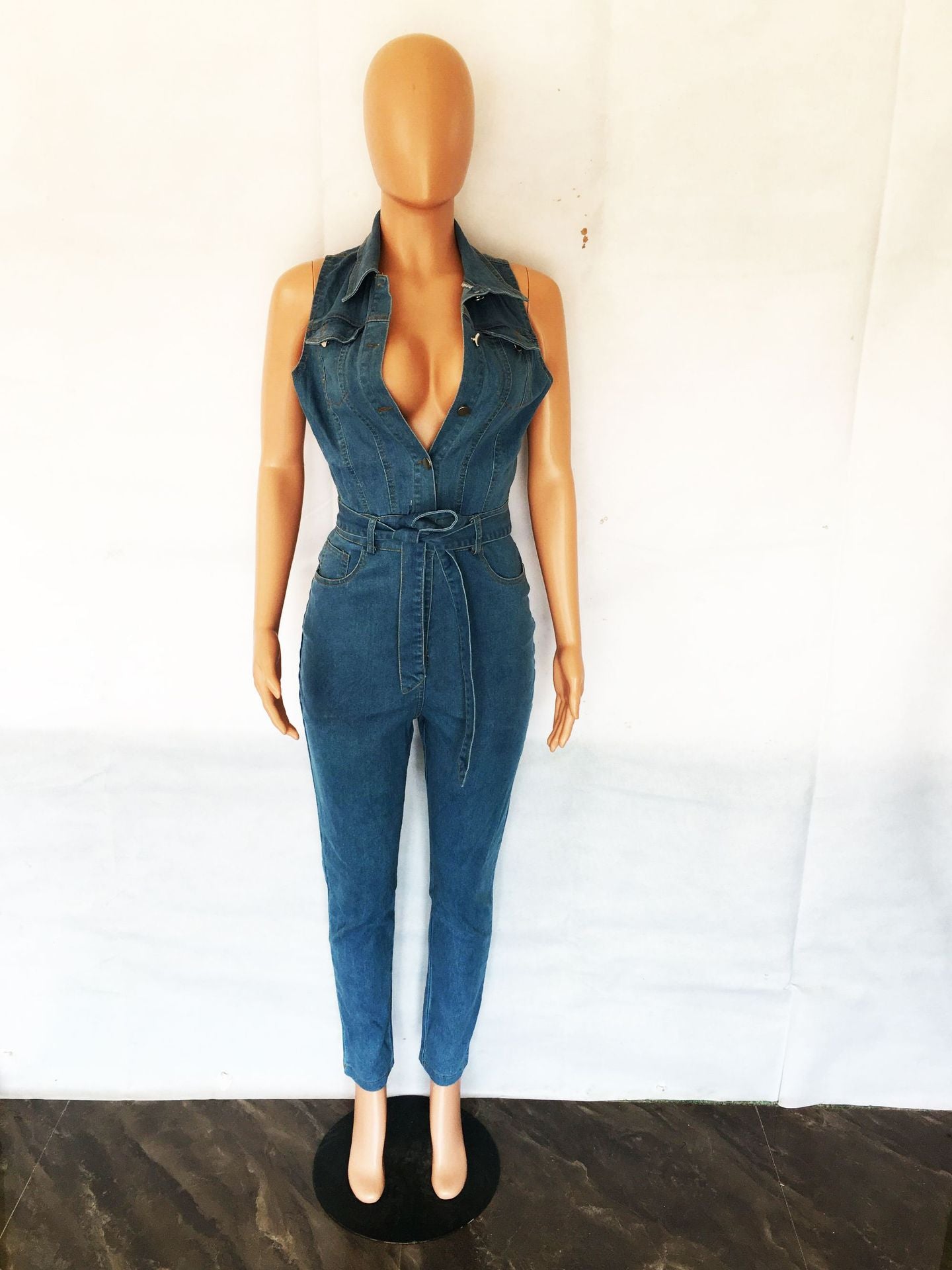 Sexy Fashion Denim Sleeveless Jumpsuit