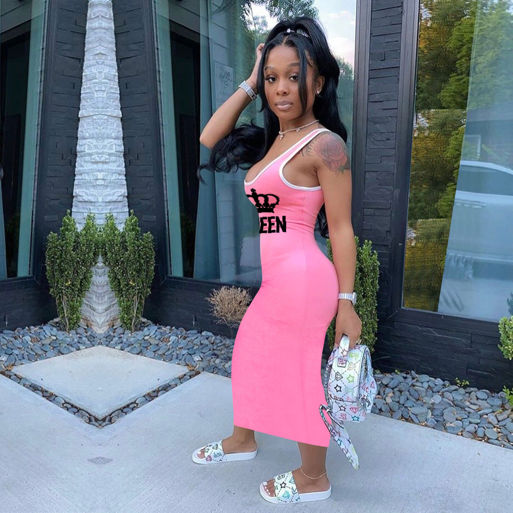 Sexy QUEEN Letter Sleeveless Maxi Dress