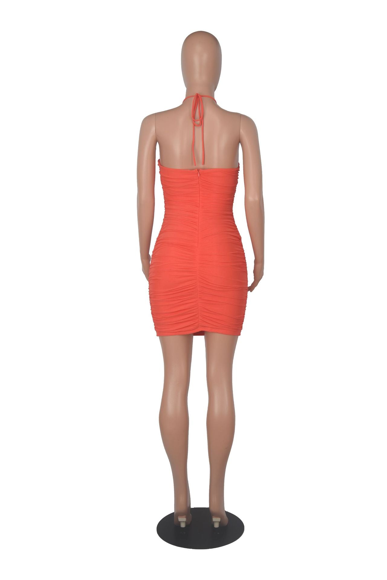 Sexy Solid Halter Hollow Out Ruched Mini Dress
