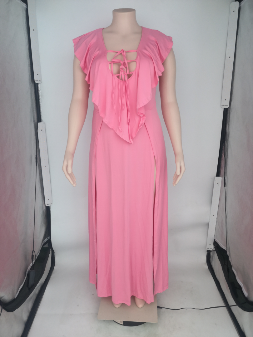 Sexy Plus Size Solid Ruffle Split Maxi Dress
