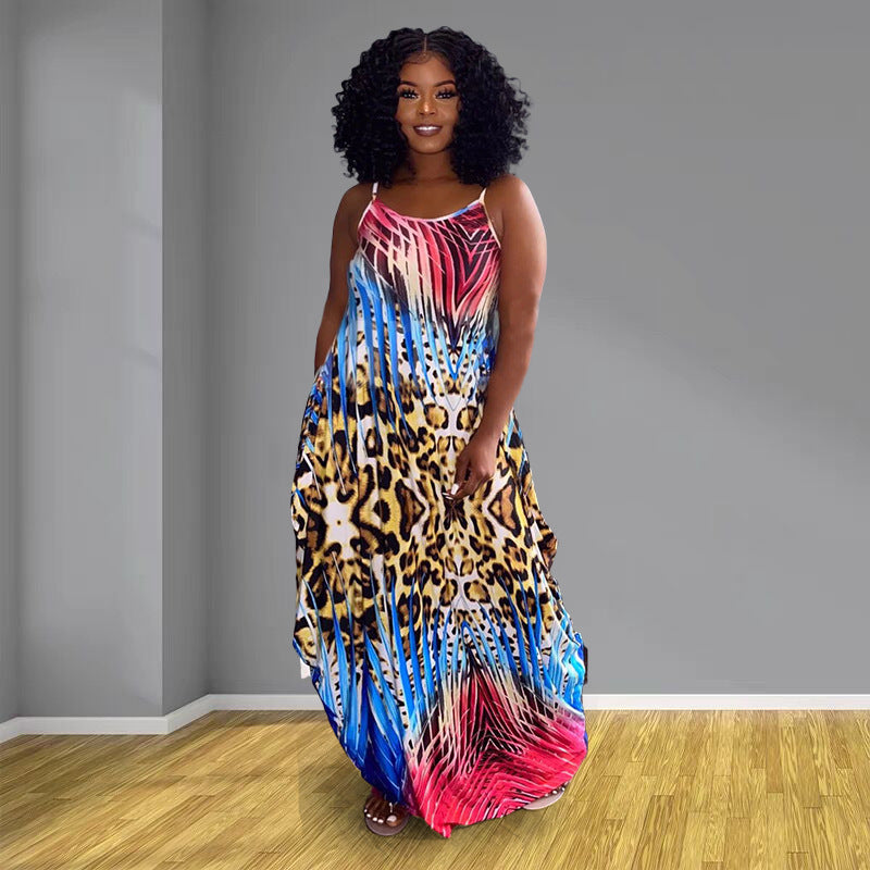 Sexy Sexy Printed Pockets Sling Maxi Dress