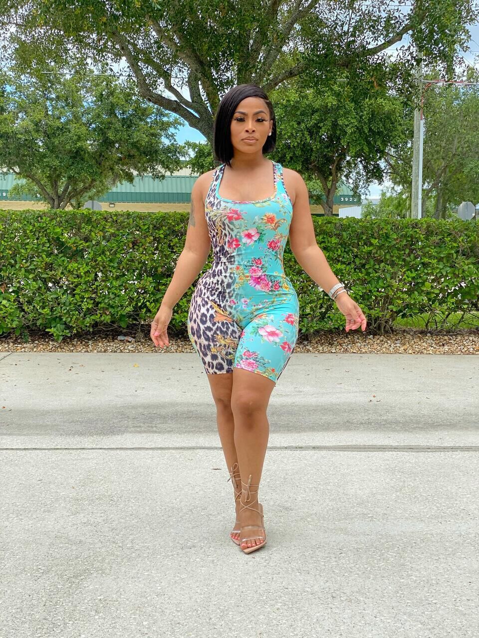 Sexy Floral Leopard Print Sleeveless Romper