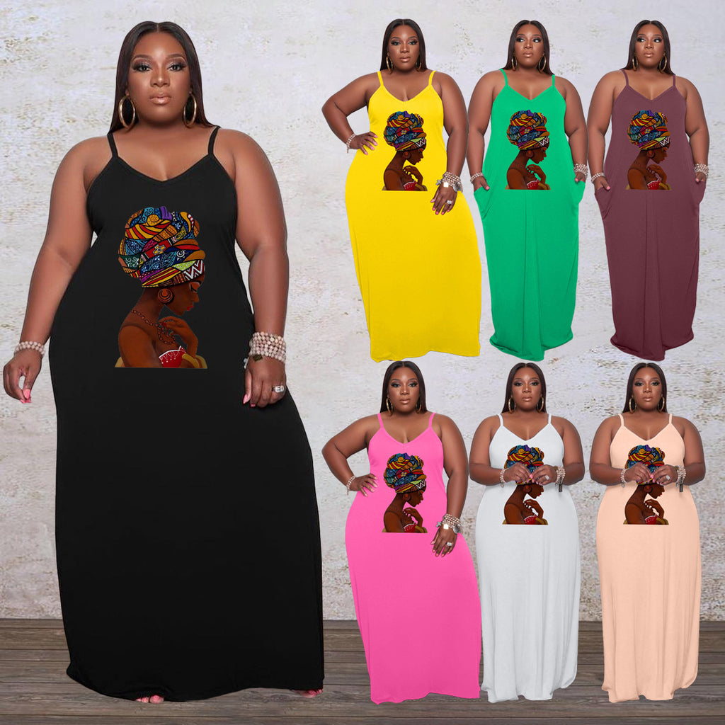 Sexy Plus Size Sexy Printed Sling Maxi Dress