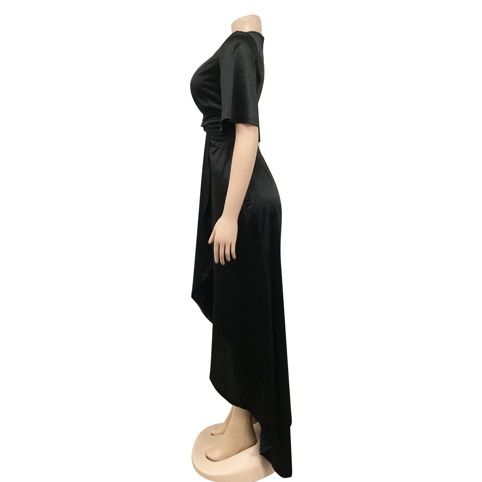 Sexy Solid V Neck Short Sleeve Irregular Maxi Dress