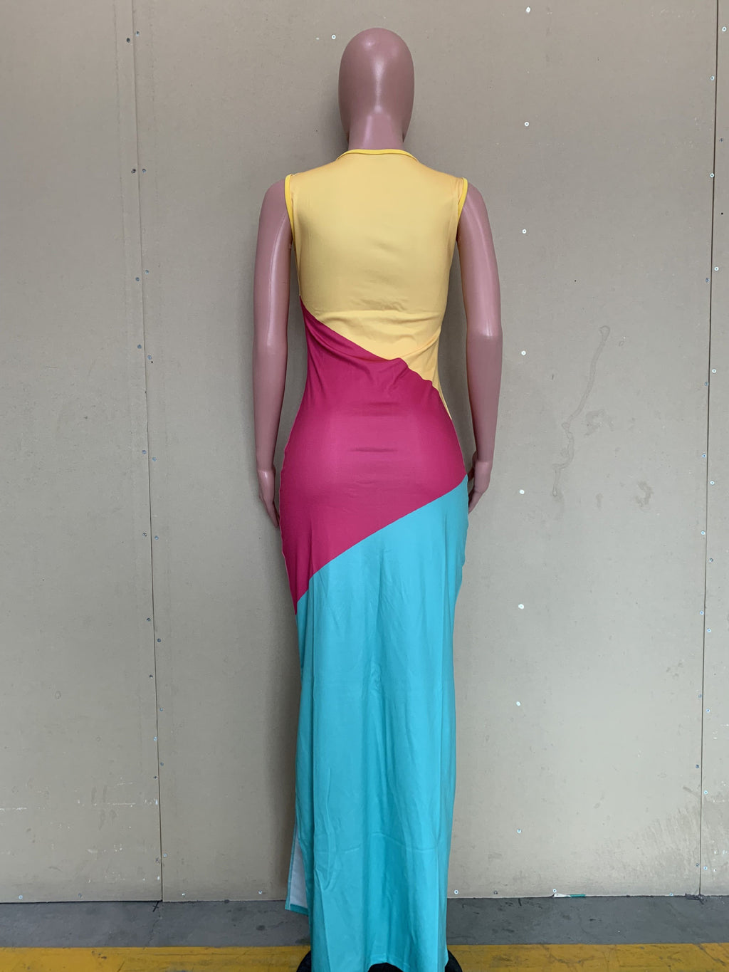 Sexy Contrast Color Sleeveless Split Long Dress
