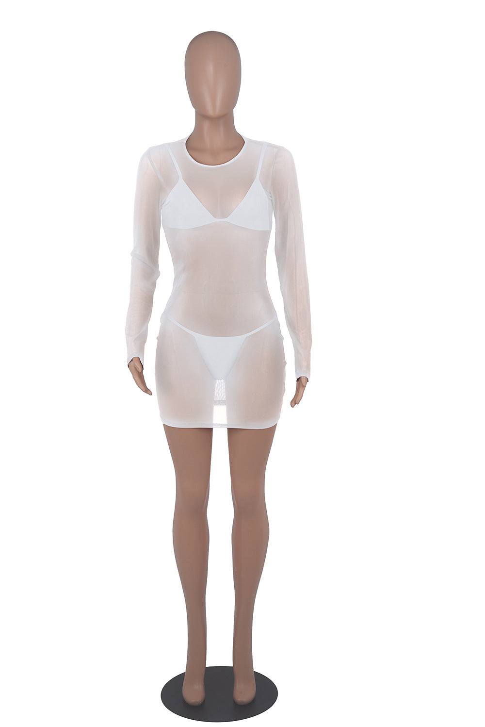 Sexy Sexy Solid Mesh See Though Club Dress+Bra+Thong 3 Piece Sets