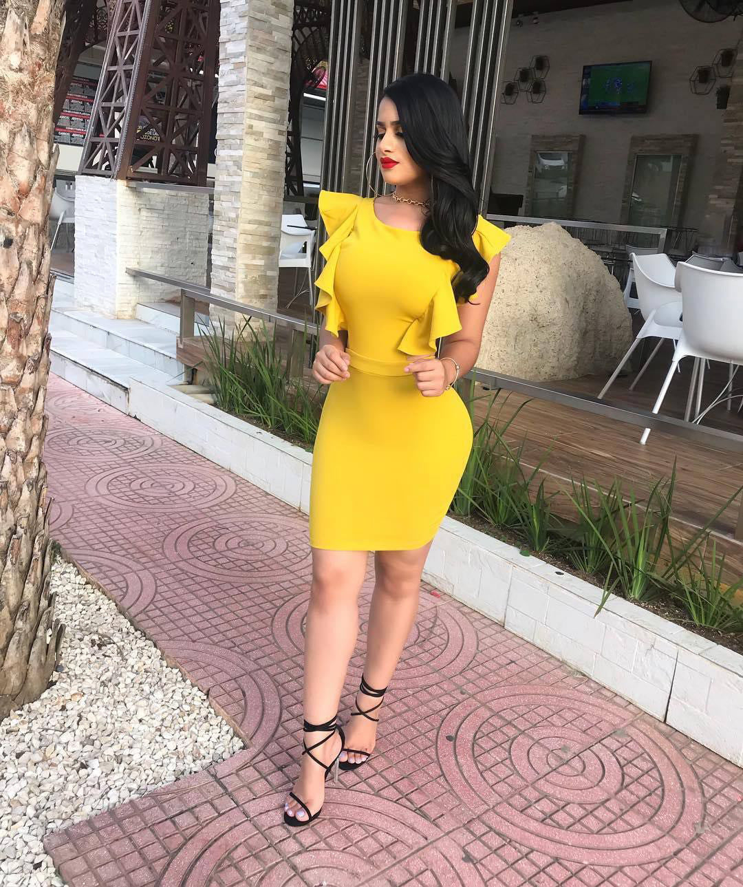 Sexy Yellow Sexy Ruffled Backless Bodycon Dress