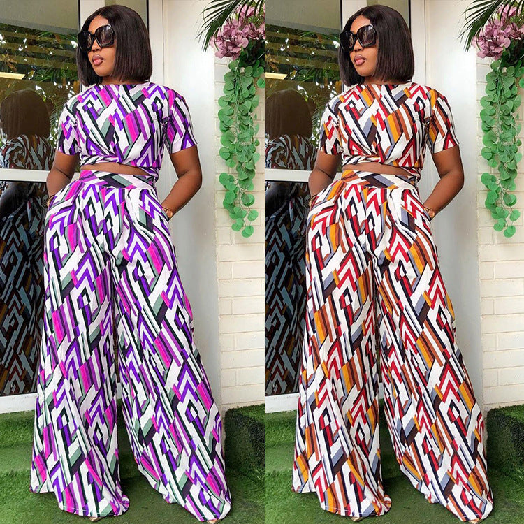 Sexy Fashion Casual Print Short Sleeve And Pants Two Piece Sets