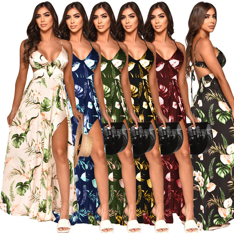 Sexy Plus Size Floral Print High Split Maxi Dress