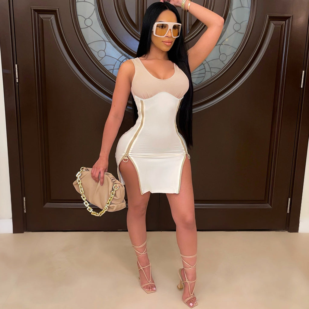 Sexy Sexy Patchwork Sleeveless Zipper Mini Dress