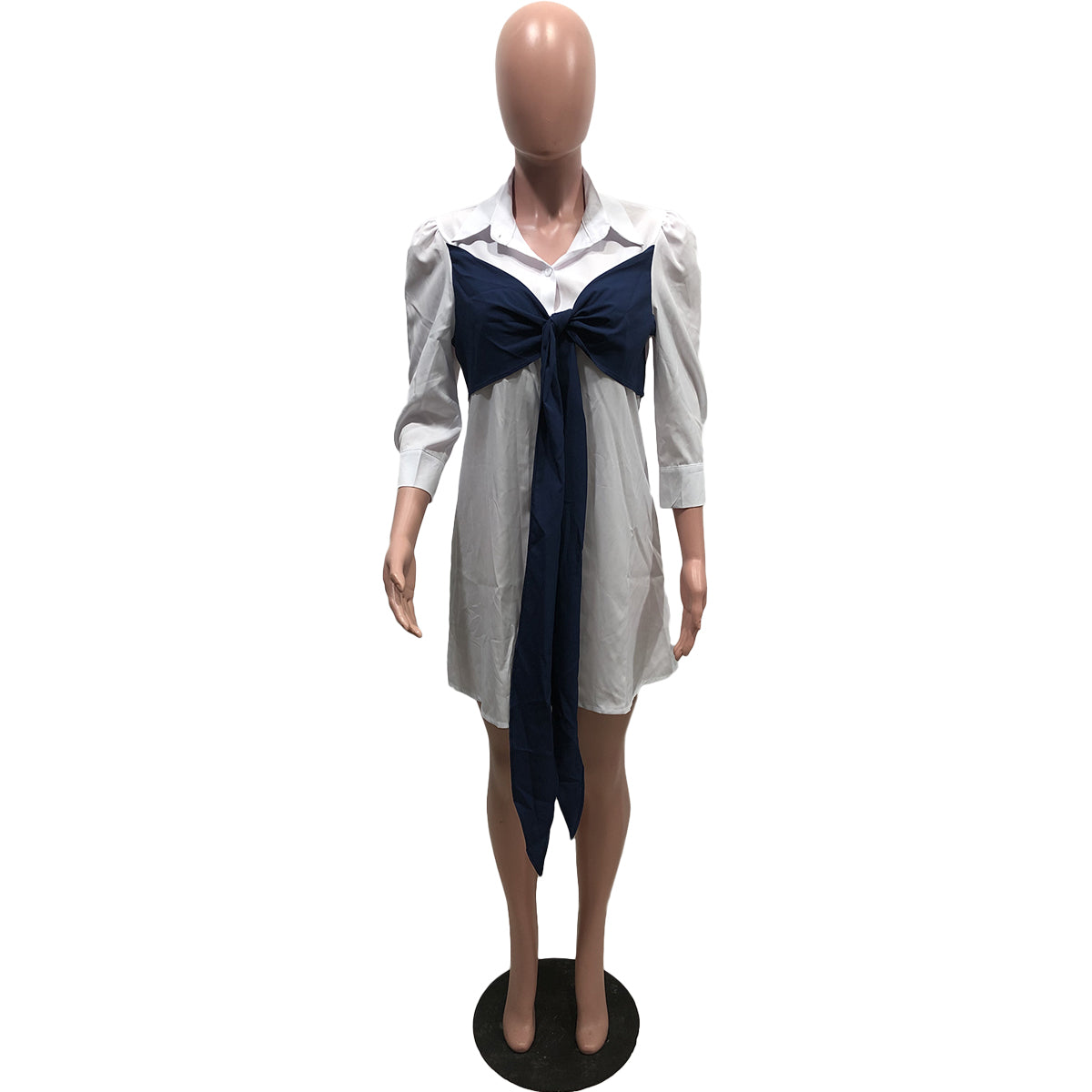 Sexy Casual 3/4 Sleeve Splice Lace-Up Shirt Dress