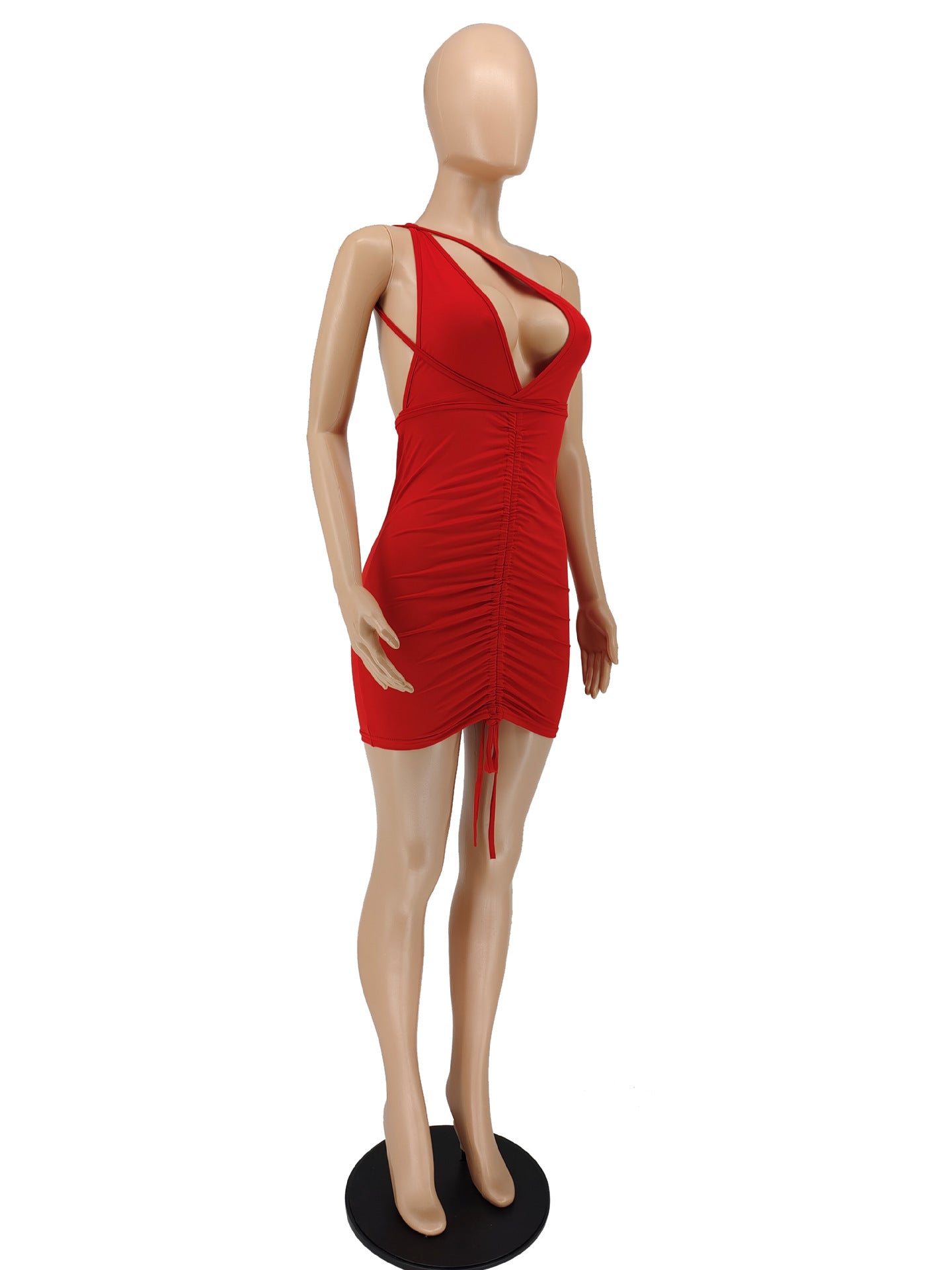 Sexy Sexy Deep V Neck Ruched Bandage Mini Dress