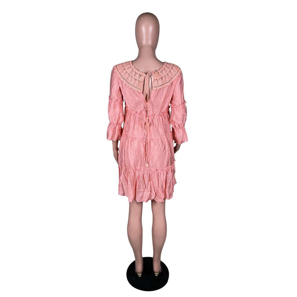 Sexy Solid 3/4 Sleeve Loose Dress