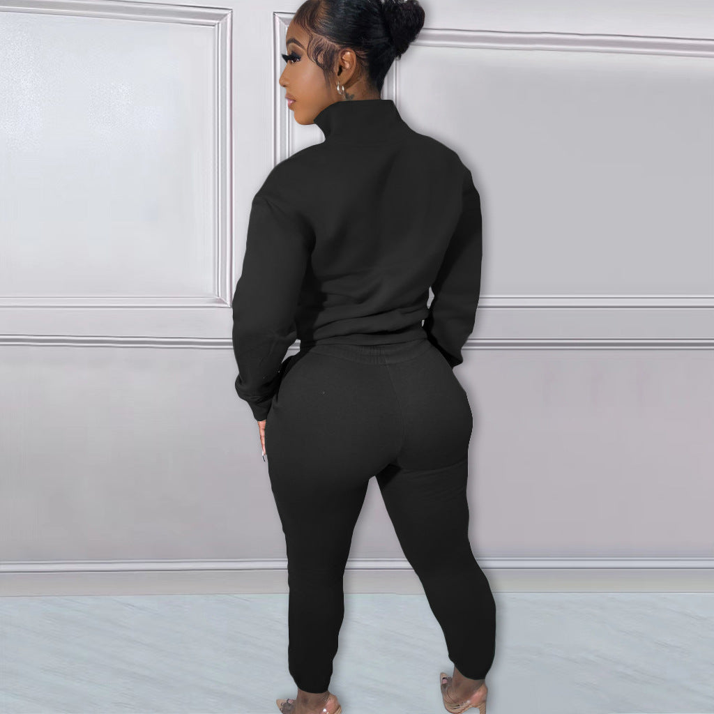 Sexy Letter Print Plush Pullover And Pant Sport 2 Piece Set