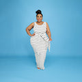 Sexy Plus Size Striped Sleeveless Sashes Maxi Dress