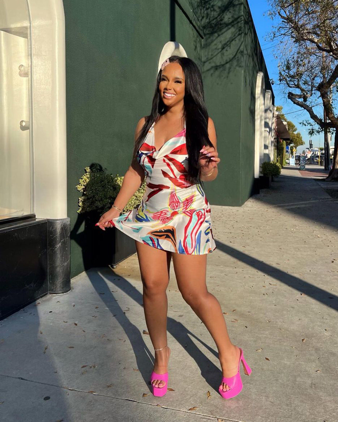 Sexy Sexy Printed Satin Halter Mini Dress
