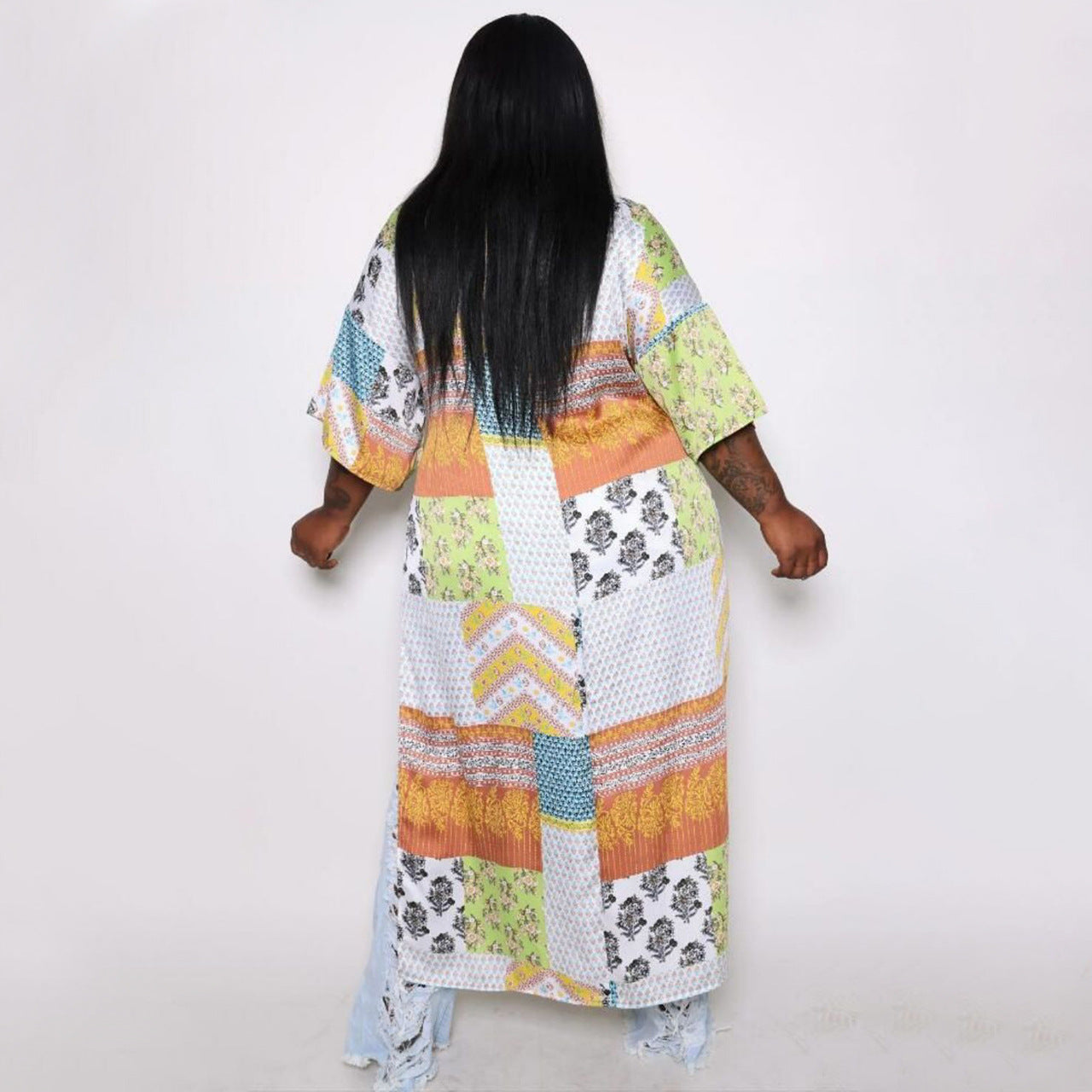 Sexy Plus Size Printed V Neck Loose Vacation Maxi Dress