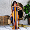 Sexy Colorful Striped Pocket Loose Sling Maxi Dress