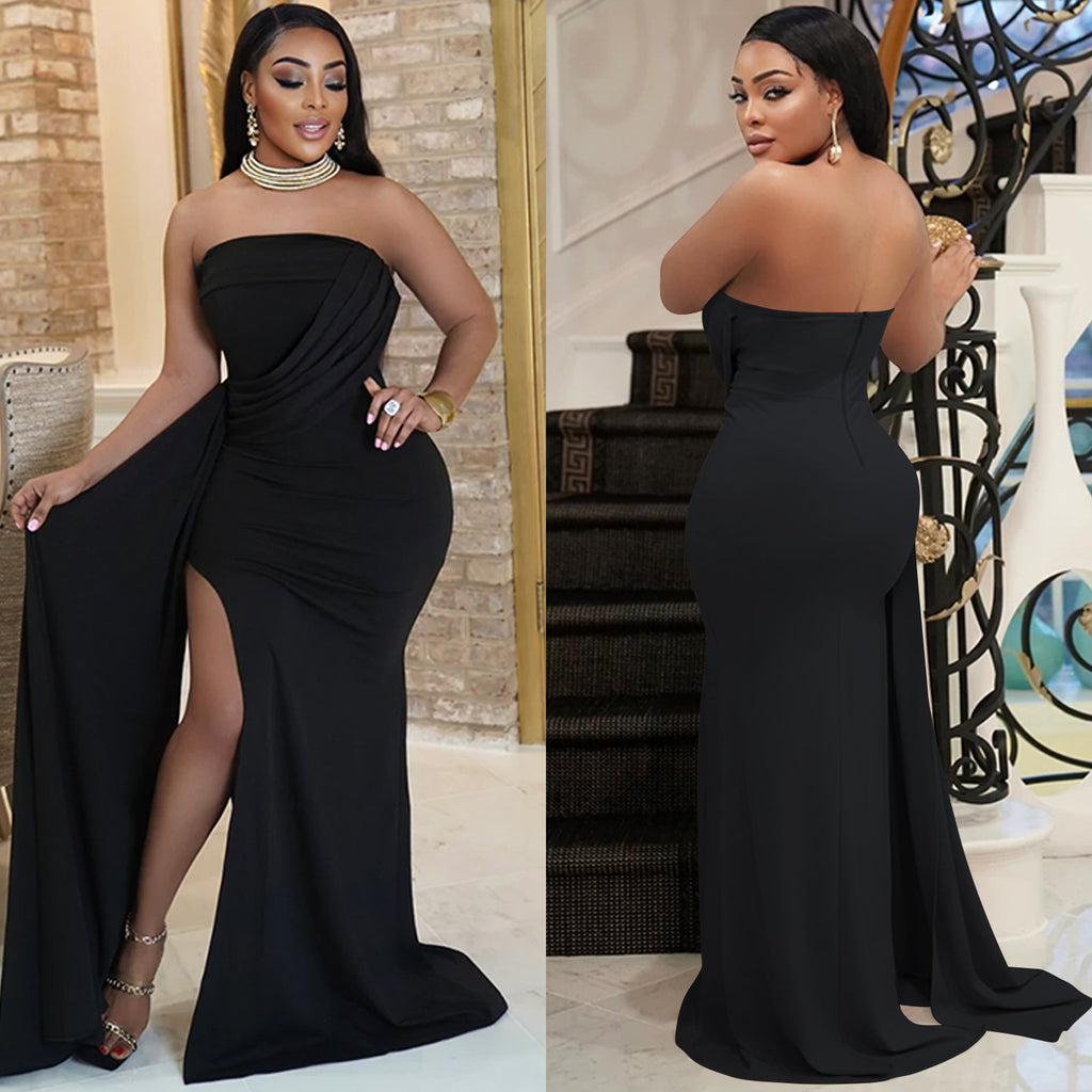 Sexy Solid Strapless Off Shoulder Long Evening Dress