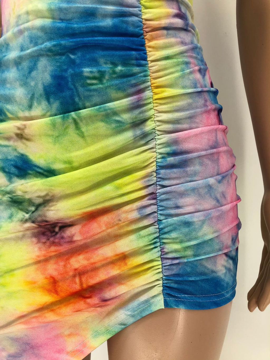 Sexy Tie Dye Print Ruched Irregular Mini Dress