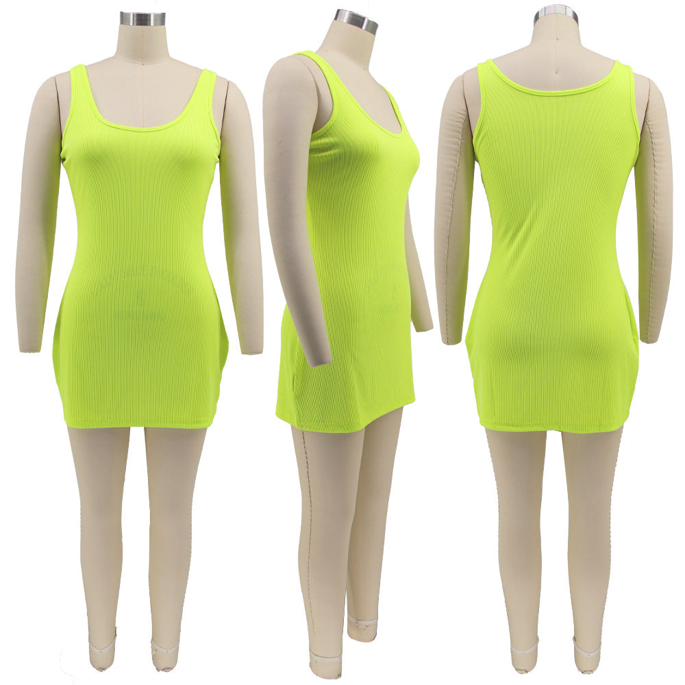 Sexy Plus Size Solid Sleeveless Bodycon Mini Dress