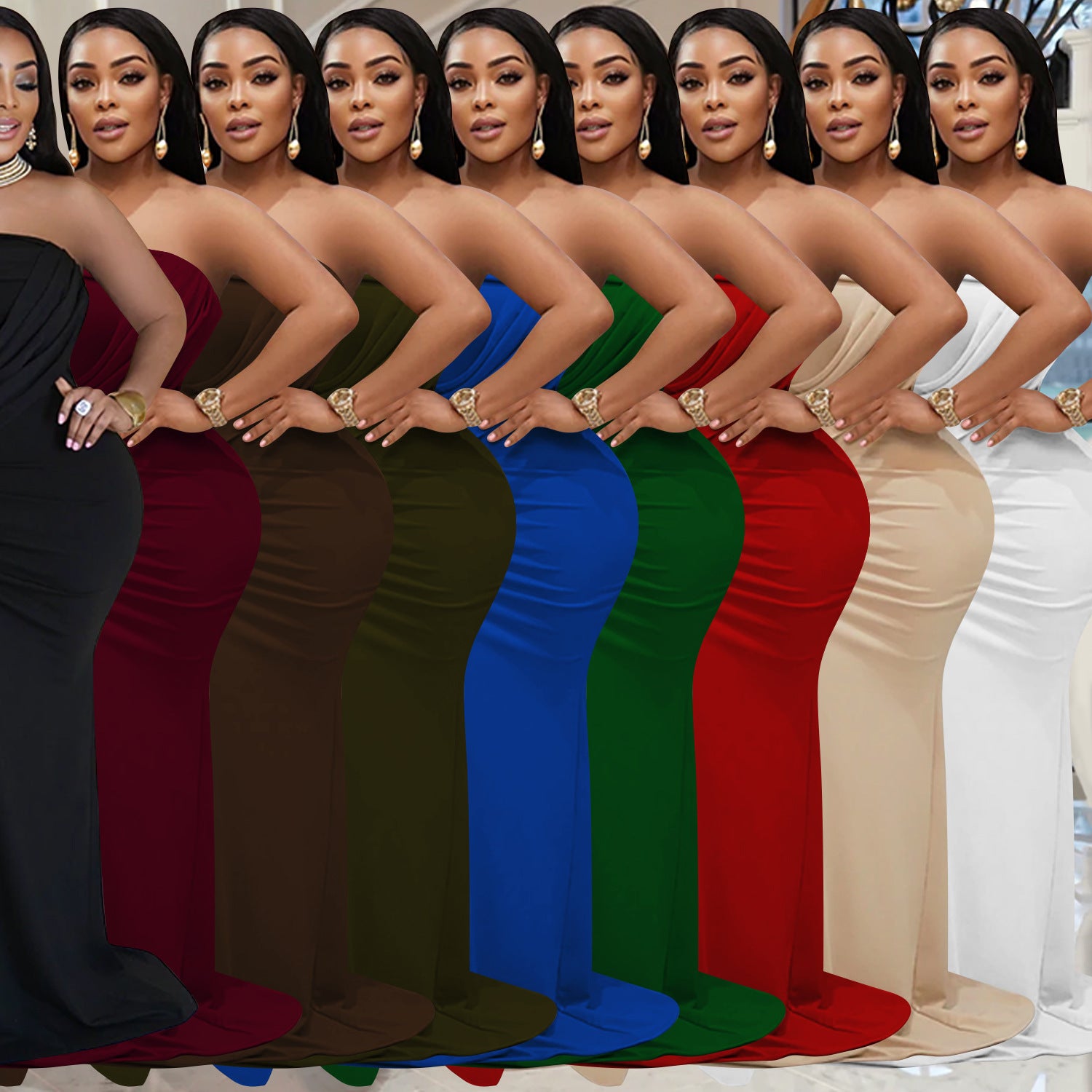 Sexy Solid Strapless Off Shoulder Long Evening Dress