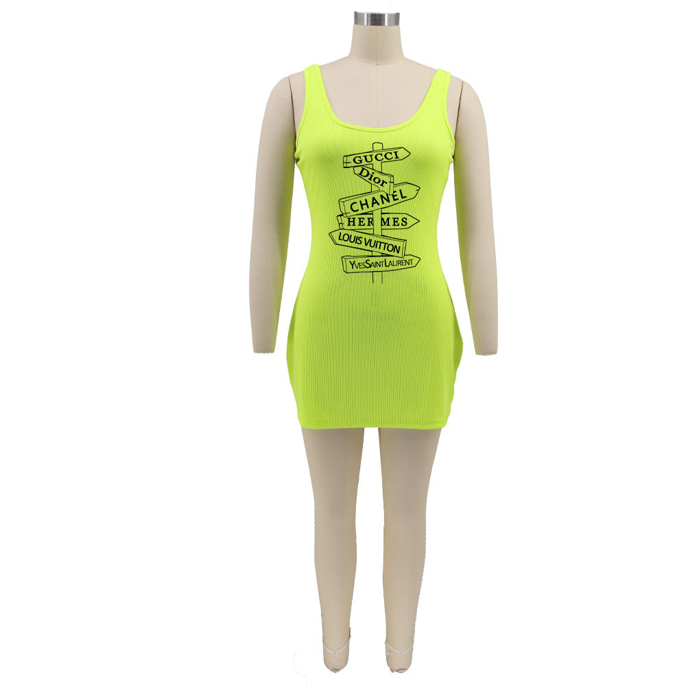 Sexy Plus Size Letter Print Sleeveless Mini Dress