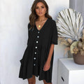 Sexy Solid V Neck Pockets Casual Loose Mini Dress
